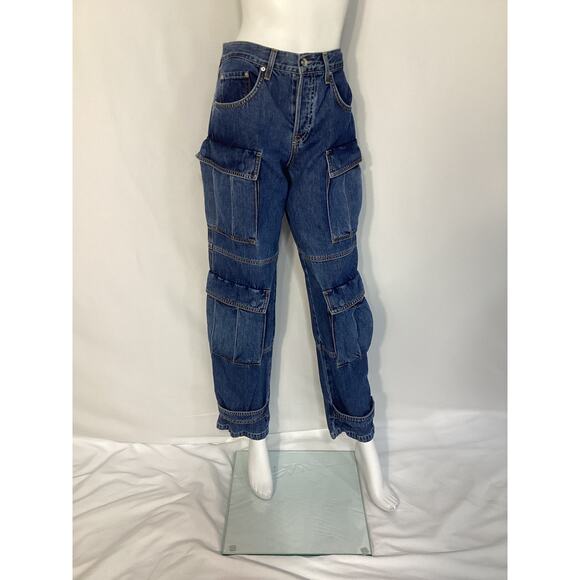 Grlfrnd 'Lex' Blue Cargo Denim Jeans Size 24 - Picture 2 of 4